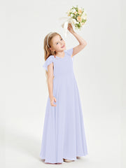 Delicate Chiffon Junior Bridesmaid Gown Flutter Sleeves V-neck Lavender