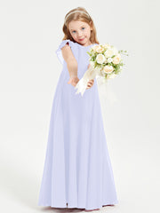 Delicate Chiffon Junior Bridesmaid Gown Flutter Sleeves V-neck Lavender
