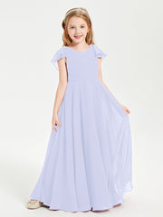 Delicate Chiffon Junior Bridesmaid Gown Flutter Sleeves V-neck Lavender