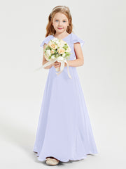 Delicate Chiffon Junior Bridesmaid Gown Flutter Sleeves V-neck Lavender