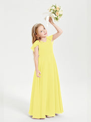 Delicate Chiffon Junior Bridesmaid Gown Flutter Sleeves V-neck Lemon