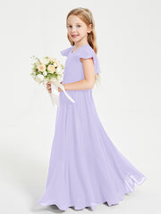 Delicate Chiffon Junior Bridesmaid Gown Flutter Sleeves V-neck Lilac