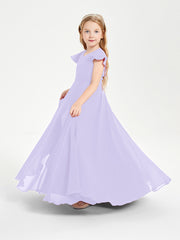 Delicate Chiffon Junior Bridesmaid Gown Flutter Sleeves V-neck Lilac