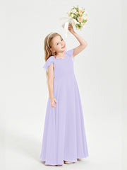 Delicate Chiffon Junior Bridesmaid Gown Flutter Sleeves V-neck Lilac