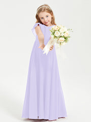 Delicate Chiffon Junior Bridesmaid Gown Flutter Sleeves V-neck Lilac