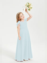 Delicate Chiffon Junior Bridesmaid Gown Flutter Sleeves V-neck Mist