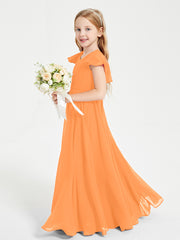 Delicate Chiffon Junior Bridesmaid Gown Flutter Sleeves V-neck Orange
