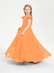 Delicate Chiffon Junior Bridesmaid Gown Flutter Sleeves V-neck Orange