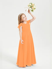 Delicate Chiffon Junior Bridesmaid Gown Flutter Sleeves V-neck Orange
