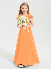 Delicate Chiffon Junior Bridesmaid Gown Flutter Sleeves V-neck Orange