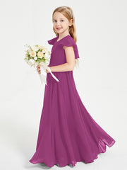 Delicate Chiffon Junior Bridesmaid Gown Flutter Sleeves V-neck Orchid