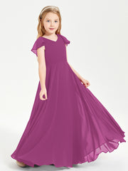 Delicate Chiffon Junior Bridesmaid Gown Flutter Sleeves V-neck Orchid