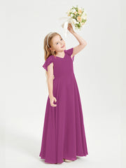 Delicate Chiffon Junior Bridesmaid Gown Flutter Sleeves V-neck Orchid