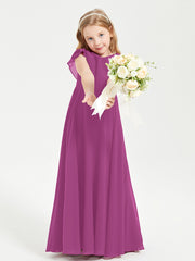 Delicate Chiffon Junior Bridesmaid Gown Flutter Sleeves V-neck Orchid