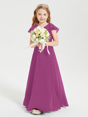 Delicate Chiffon Junior Bridesmaid Gown Flutter Sleeves V-neck Orchid