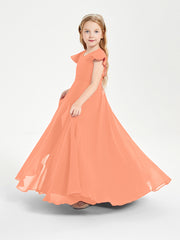 Delicate Chiffon Junior Bridesmaid Gown Flutter Sleeves V-neck Papaya