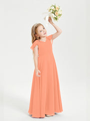 Delicate Chiffon Junior Bridesmaid Gown Flutter Sleeves V-neck Papaya