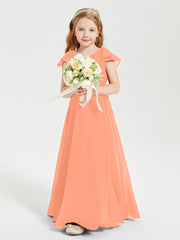 Delicate Chiffon Junior Bridesmaid Gown Flutter Sleeves V-neck Papaya