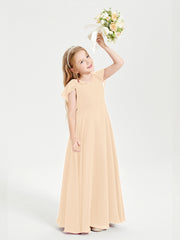 Delicate Chiffon Junior Bridesmaid Gown Flutter Sleeves V-neck Peach