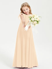 Delicate Chiffon Junior Bridesmaid Gown Flutter Sleeves V-neck Peach