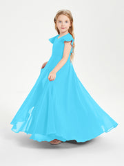 Delicate Chiffon Junior Bridesmaid Gown Flutter Sleeves V-neck Pool