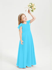 Delicate Chiffon Junior Bridesmaid Gown Flutter Sleeves V-neck Pool