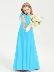 Delicate Chiffon Junior Bridesmaid Gown Flutter Sleeves V-neck Pool