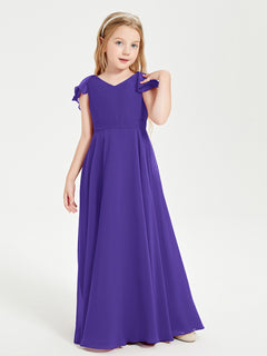 Delicate Chiffon Junior Bridesmaid Gown Flutter Sleeves V-neck Regency