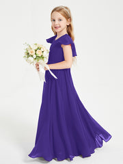 Delicate Chiffon Junior Bridesmaid Gown Flutter Sleeves V-neck Regency