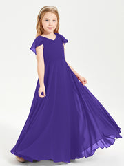 Delicate Chiffon Junior Bridesmaid Gown Flutter Sleeves V-neck Regency