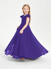 Delicate Chiffon Junior Bridesmaid Gown Flutter Sleeves V-neck Regency