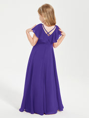 Delicate Chiffon Junior Bridesmaid Gown Flutter Sleeves V-neck Regency