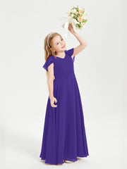 Delicate Chiffon Junior Bridesmaid Gown Flutter Sleeves V-neck Regency