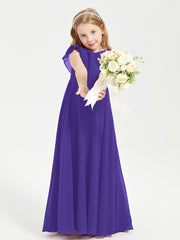 Delicate Chiffon Junior Bridesmaid Gown Flutter Sleeves V-neck Regency