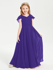 Delicate Chiffon Junior Bridesmaid Gown Flutter Sleeves V-neck Regency