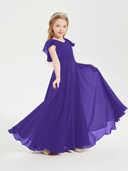 Delicate Chiffon Junior Bridesmaid Gown Flutter Sleeves V-neck Regency