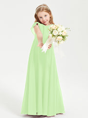 Delicate Chiffon Junior Bridesmaid Gown Flutter Sleeves V-neck Sage