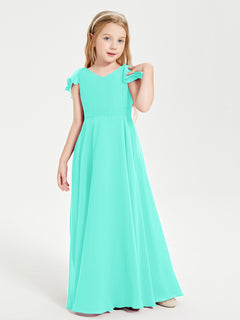 Delicate Chiffon Junior Bridesmaid Gown Flutter Sleeves V-neck Spa