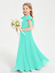 Delicate Chiffon Junior Bridesmaid Gown Flutter Sleeves V-neck Spa