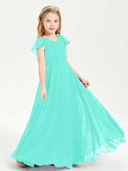 Delicate Chiffon Junior Bridesmaid Gown Flutter Sleeves V-neck Spa