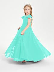 Delicate Chiffon Junior Bridesmaid Gown Flutter Sleeves V-neck Spa