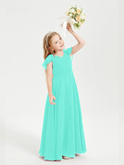 Delicate Chiffon Junior Bridesmaid Gown Flutter Sleeves V-neck Spa