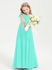Delicate Chiffon Junior Bridesmaid Gown Flutter Sleeves V-neck Spa