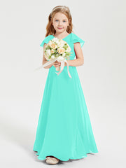 Delicate Chiffon Junior Bridesmaid Gown Flutter Sleeves V-neck Spa