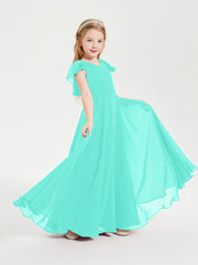 Delicate Chiffon Junior Bridesmaid Gown Flutter Sleeves V-neck Spa