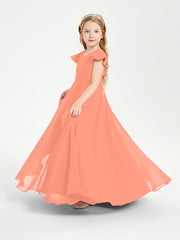 Delicate Chiffon Junior Bridesmaid Gown Flutter Sleeves V-neck Sunset