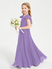 Delicate Chiffon Junior Bridesmaid Gown Flutter Sleeves V-neck Tahiti