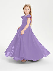 Delicate Chiffon Junior Bridesmaid Gown Flutter Sleeves V-neck Tahiti