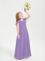 Delicate Chiffon Junior Bridesmaid Gown Flutter Sleeves V-neck Tahiti
