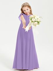 Delicate Chiffon Junior Bridesmaid Gown Flutter Sleeves V-neck Tahiti